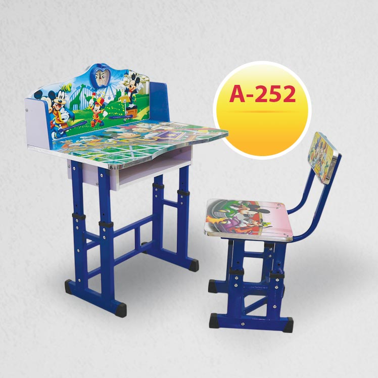 طاولة اطفال مدرسي خشب+ كرسي صورة ميكي ماوس لون أزرق مع الساعه A-252